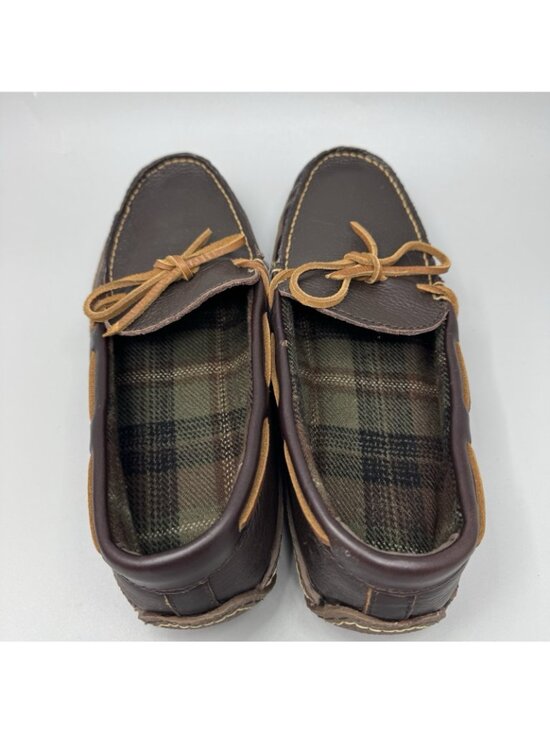 LL Bean Men\'s Brown Leather Flannel-Lined Handsewn Slippers Size 10 M main image 5